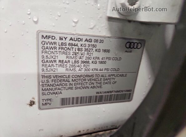 WA1AWBF74MD010963 2021 AUDI SQ7 Белый Вид наклейки с VIN-кодом