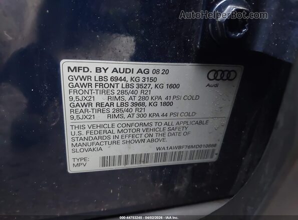 WA1AWBF76MD010866 2021 AUDI SQ7 Синий 