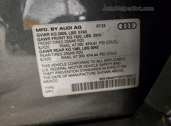 WA1B4AFY3P2189672 2023 AUDI SQ5 Gray სალონის 360-გრადუსიანი ხედი