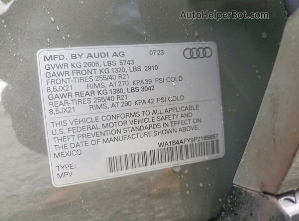 WA1B4AFY9P2185657 2023 AUDI SQ5 Gray Vista de la etiqueta del VIN