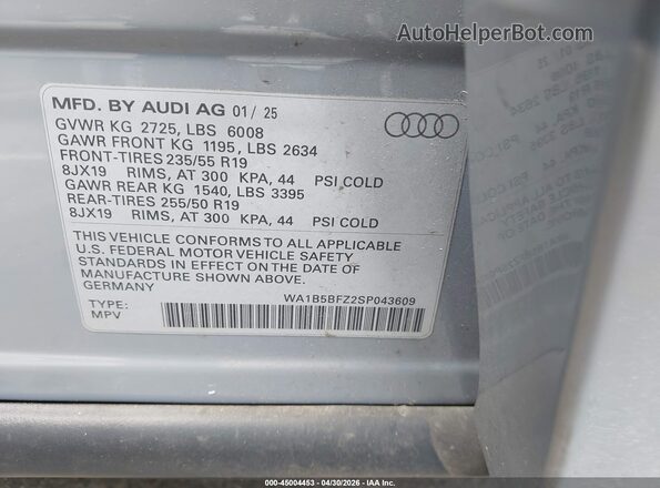 WA1B5BFZ2SP043609 2025 AUDI Q4 Gray Շարժիչի բաժամունքի տեսք