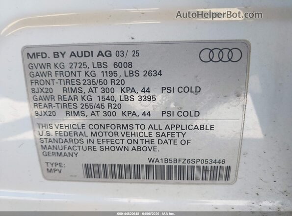 WA1B5BFZ6SP053446 2025 AUDI Q4 White 