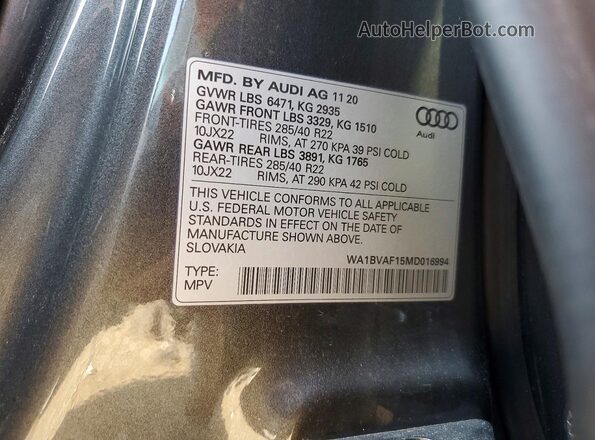 WA1BVAF15MD016994 2021 AUDI Q8 Charcoal Engine compartment view