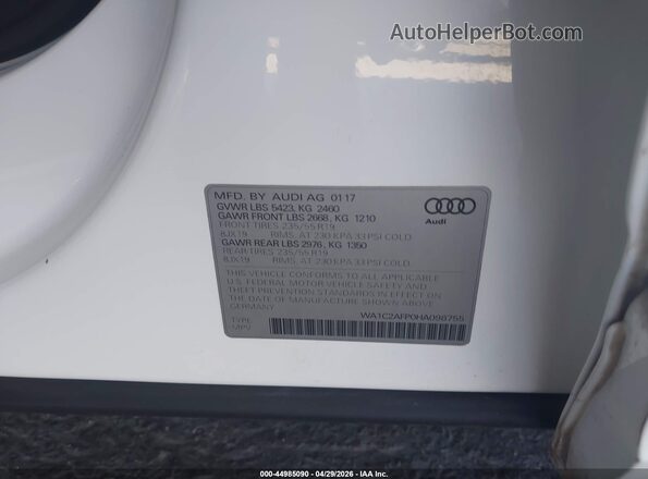 WA1C2AFP0HA098755 2017 AUDI Q5 Белый Вид подкапотного пространства
