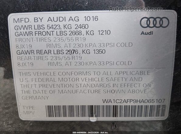 WA1C2AFP9HA065107 2017 AUDI Q5 Gray Engine compartment view