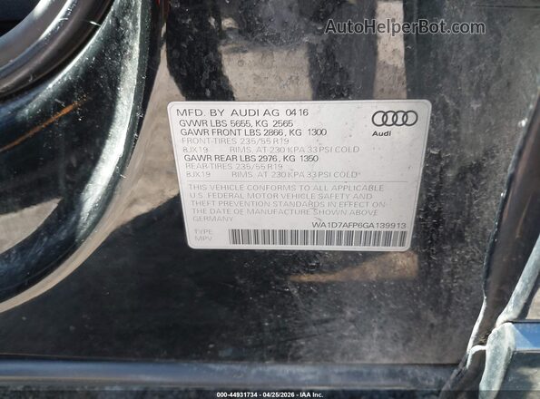 WA1D7AFP6GA139913 2016 AUDI Q5 Black ძრავის განყოფილების ხედი
