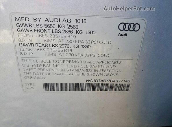 WA1D7AFP7GA077146 2016 AUDI Q5 Серебряный Панорамный вид салона 360°