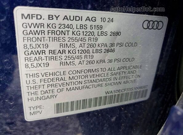 WA1DECF33S1008087 2025 AUDI Q3 Blue VIN sticker view
