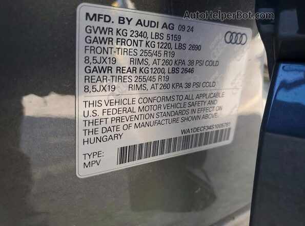 WA1DECF34S1005781 2025 AUDI Q3 Gray Вид наклейки з VIN-кодом