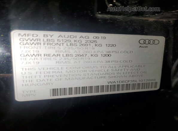 WA1DECF35L1012868 2020 AUDI Q3 Black Вид наклейки з VIN-кодом