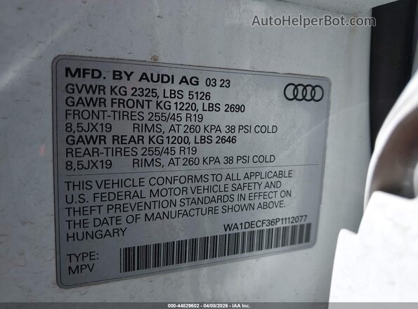 WA1DECF36P1112077 2023 AUDI Q3 White Вид підкапотного простору