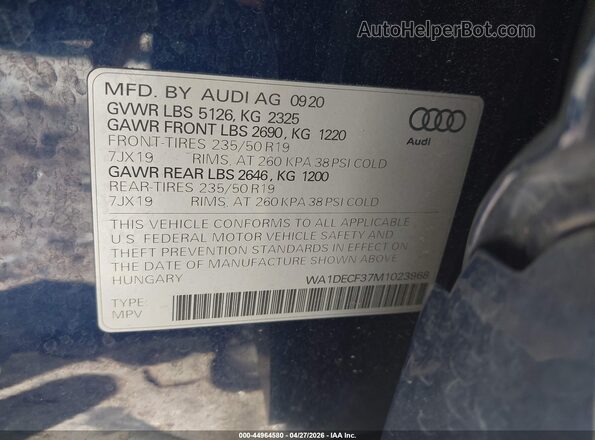 WA1DECF37M1023968 2021 AUDI Q3 Blue Շարժիչի բաժամունքի տեսք