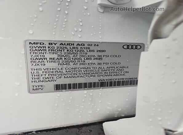 WA1DECF37R1108526 2024 AUDI Q3 White VIN კოდის სტიკერის ხედი