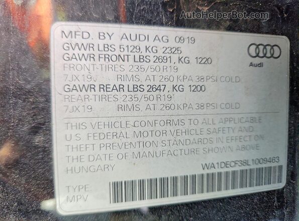 WA1DECF38L1009463 2020 AUDI Q3 Black VIN sticker view