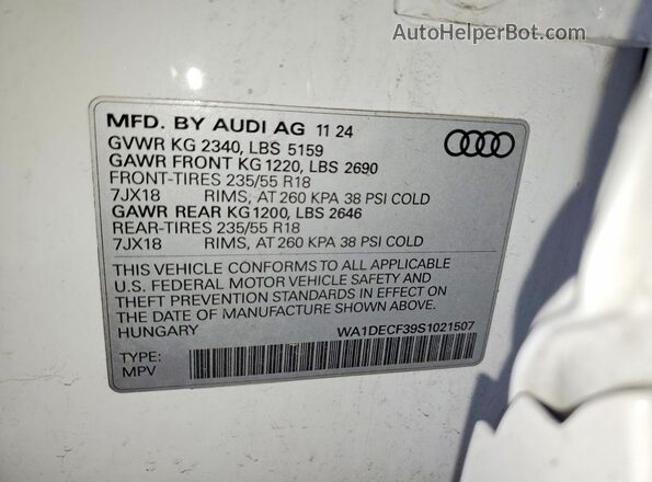 WA1DECF39S1021507 2025 AUDI Q3 White VIN sticker view