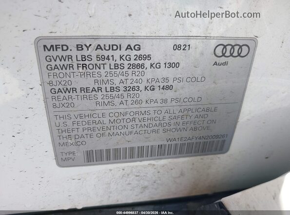 WA1E2AFY4N2009261 2022 AUDI Q5 Белый Вид подкапотного пространства