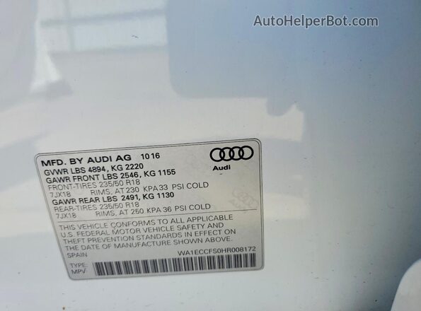 WA1ECCFS0HR008172 2017 AUDI Q3 White Вид наклейки з VIN-кодом