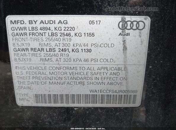 WA1ECCFS4JR005989 2018 AUDI Q3 Black 