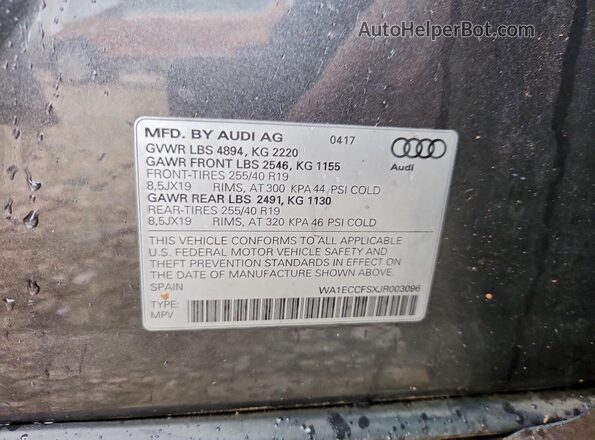 WA1ECCFSXJR003096 2018 AUDI Q3 Gray Widok naklejki z numerem VIN
