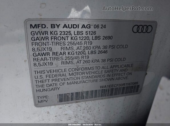 WA1EECF30R1167065 2024 AUDI Q3 White Вид підкапотного простору