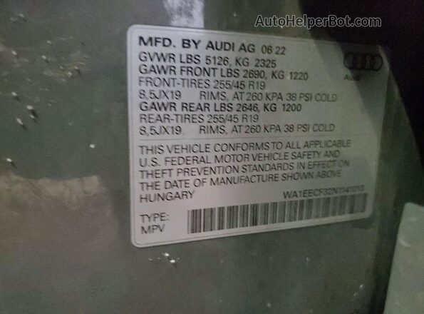 WA1EECF32N1141013 2022 AUDI Q3 Gray Вид наклейки з VIN-кодом