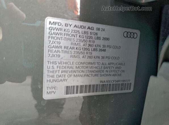 WA1EECF34R1199727 2024 AUDI Q3 Серый Вид наклейки с VIN-кодом