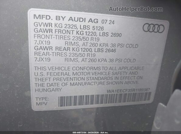 WA1EECF35R1189367 2024 AUDI Q3 Серый 