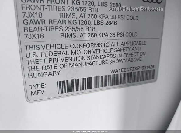 WA1EECF3XP1031426 2023 AUDI Q3 Black Вид підкапотного простору
