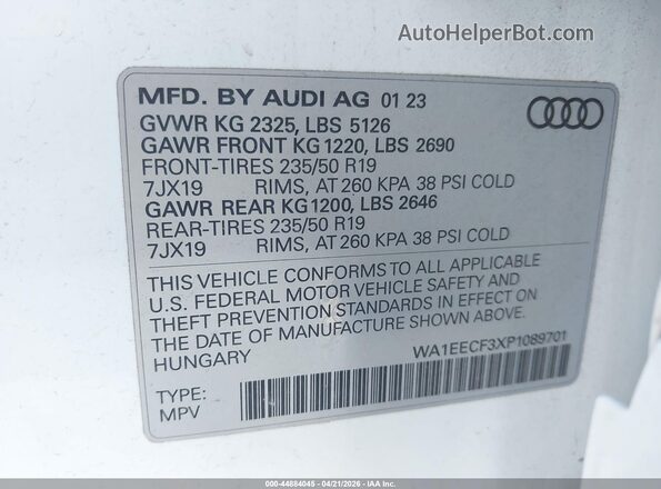 WA1EECF3XP1089701 2023 AUDI Q3 White Widok komory silnika