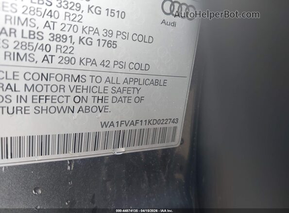 WA1FVAF11KD022743 2019 AUDI Q8 Gray Вид підкапотного простору