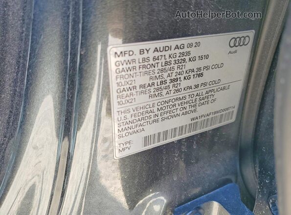 WA1FVAF19MD006714 2021 AUDI Q8 Серый 