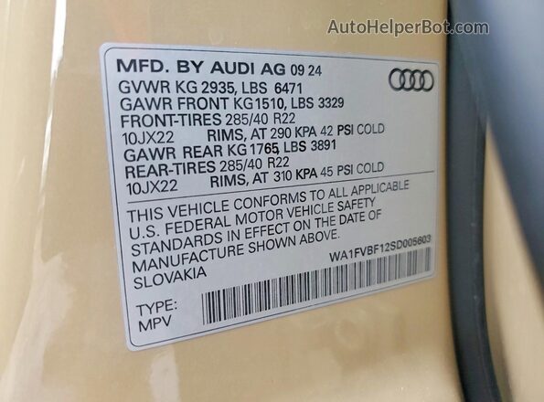 WA1FVBF12SD005603 2025 AUDI Q8 Tan Vista de la etiqueta del VIN