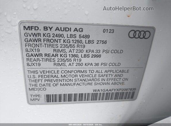 WA1GAAFYXP2097635 2023 AUDI Q5 White Widok komory silnika