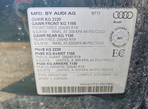 WA1GCCFS1JR010852 2018 AUDI Q3 Gray Widok komory silnika