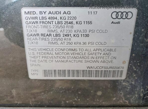 WA1JCCFS0JR020679 2018 AUDI Q3 Серый Вид подкапотного пространства