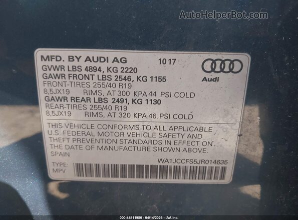 WA1JCCFS5JR014635 2018 AUDI Q3 Синий Вид подкапотного пространства