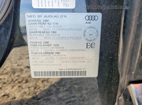 WA1L2AFP0HA025112 2017 AUDI Q5 Black VIN sticker view