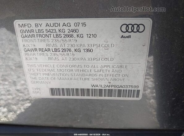 WA1L2AFP6GA037599 2016 AUDI Q5 Gray Engine compartment view