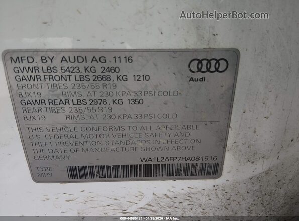 WA1L2AFP7HA081516 2017 AUDI Q5 White 