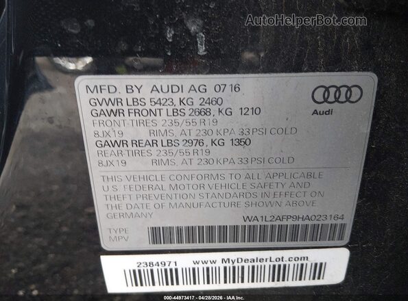 WA1L2AFP9HA023164 2017 AUDI Q5 Blue Engine compartment view