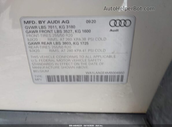 WA1LAAGE4MB004560 2021 AUDI E-TRON Бежевый Вид подкапотного пространства