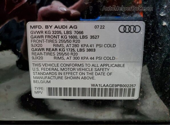 WA1LAAGE9PB002257 2023 AUDI E-TRON Black Widok wnętrza 360 stopni