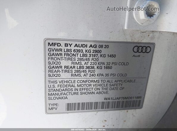 WA1LJAF75MD011685 2021 AUDI Q7 White Вид підкапотного простору