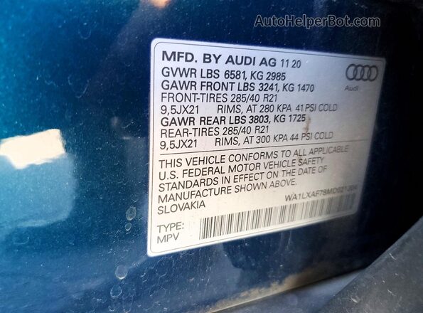 WA1LXAF78MD021304 2021 AUDI Q7 Blue Vista interior de 360 grados