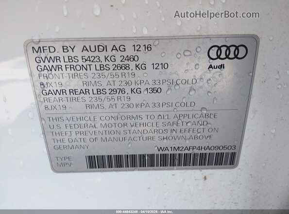WA1M2AFP4HA090503 2017 AUDI Q5 White Vista del compartimento del motor