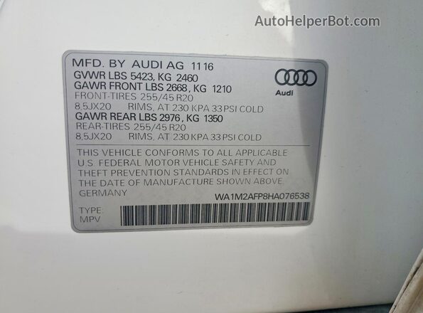 WA1M2AFP8HA076538 2017 AUDI Q5 White Vista de la etiqueta del VIN