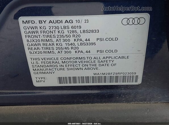 WA1M2BFZ9RP023059 2024 AUDI Q4 Blue ძრავის განყოფილების ხედი