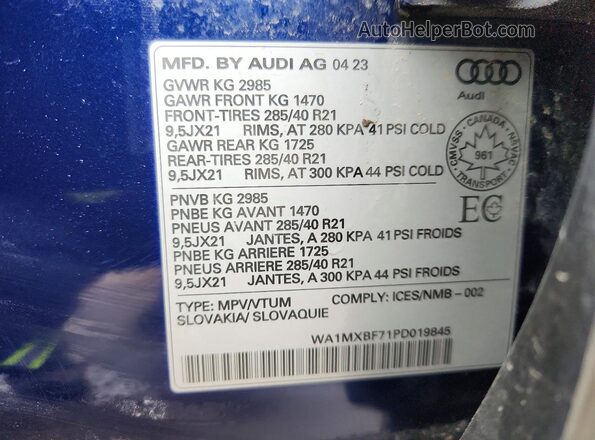 WA1MXBF71PD019845 2023 AUDI Q7 Blue Панорамний вид салону 360°