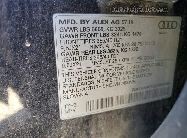 WA1VAAF72JD054644 2018 AUDI Q7 Charcoal Սալոնի 360 աստիճան տեսք