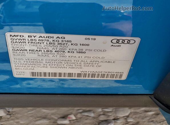 WA1VAAGE7KB014845 2019 AUDI E-TRON Blue 